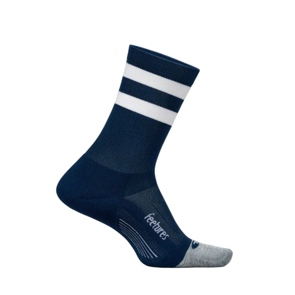Feetures Unisex Elite Light Cushion Mini Crew High Top Stripe in Navy AW25 - Image 2