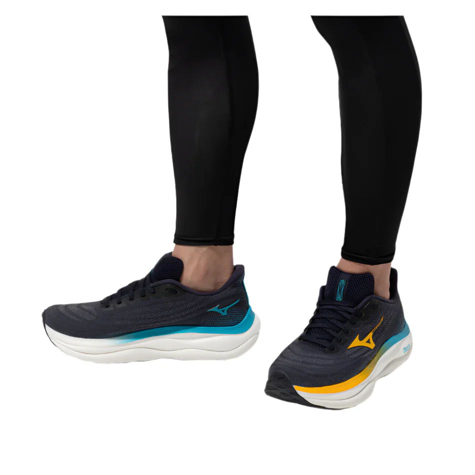 Mizuno Men's Wave Sky 9 Running Shoes in Baritone Blue/Citrus/Capri Breeze AW25 - Image 2