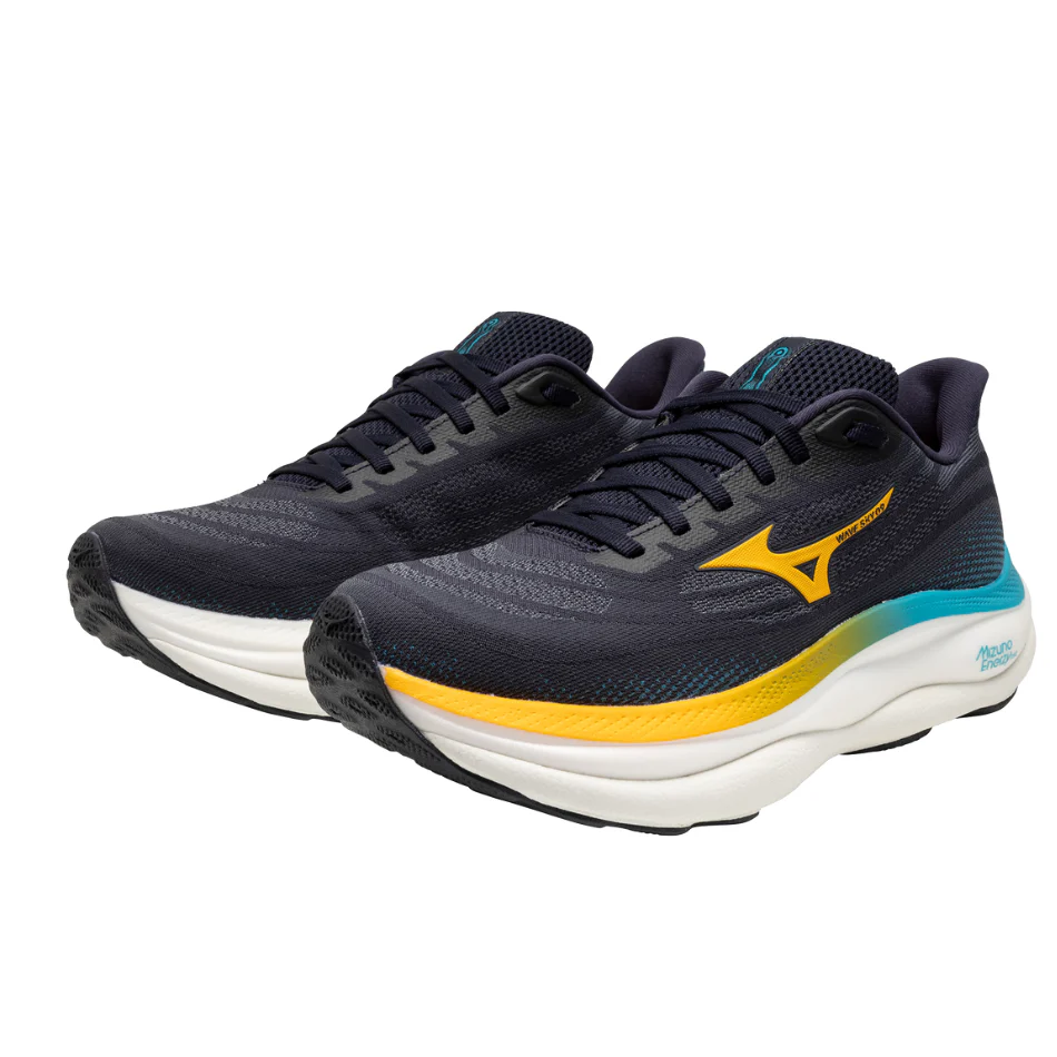 Mizuno Men's Wave Sky 9 Running Shoes in Baritone Blue/Citrus/Capri Breeze AW25 - Image 3