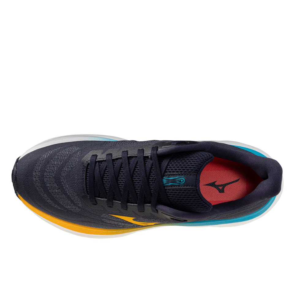 Mizuno Men's Wave Sky 9 Running Shoes in Baritone Blue/Citrus/Capri Breeze AW25 - Image 4