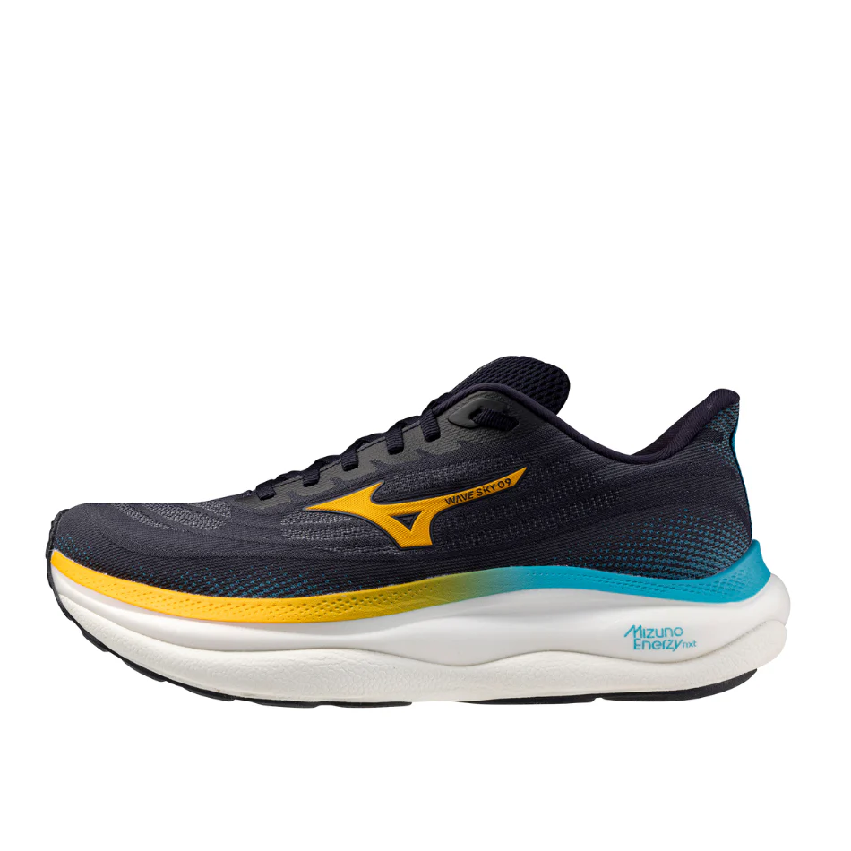 Mizuno Men's Wave Sky 9 Running Shoes in Baritone Blue/Citrus/Capri Breeze AW25 - Image 7