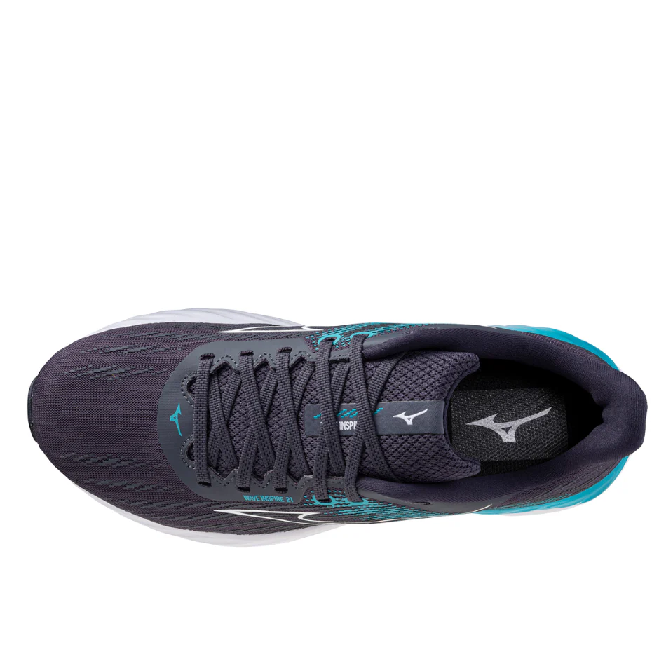 Mizuno Men's Wave Inspire 21 Running Shoes in Odyssey Gray/White/Capri Breeze AW25 - Image 4