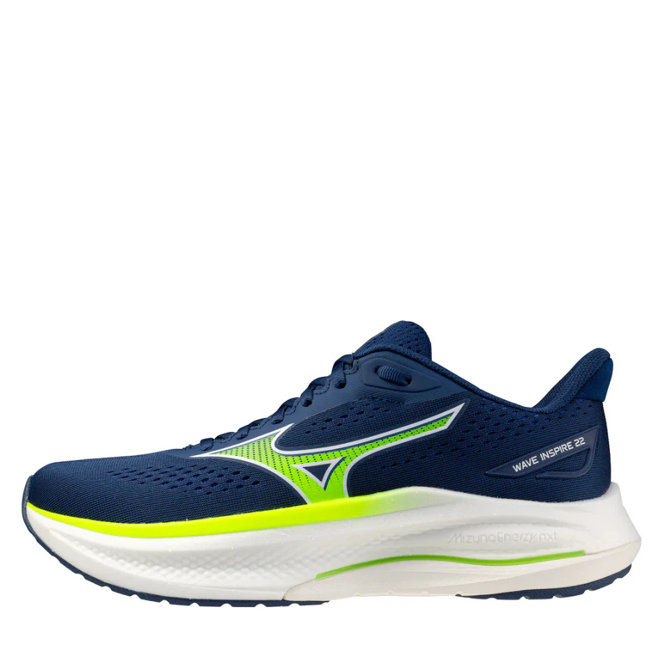 Mizuno Men's Wave Inspire 22 Running Shoes in Estate Blue/Lightning Yellow SS26 - Image 4