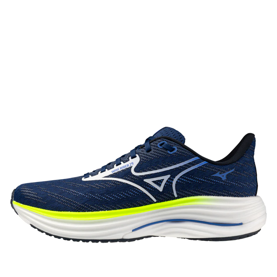 Mizuno Men's Wave Rider 29 Running Shoes in Estate Blue/White/Lightening Yellow SS26 - Image 4
