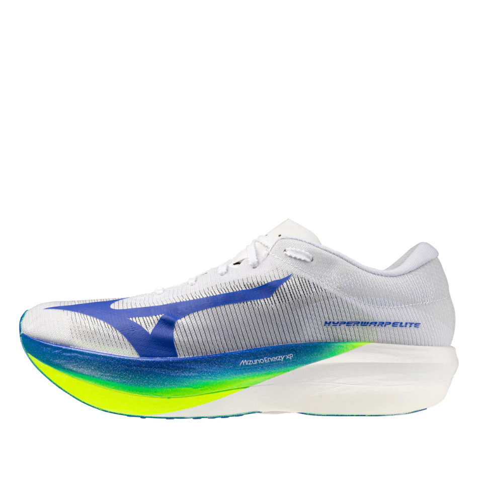 Mizuno Unisex Hyperwarp Elite Running Shoes in White/Lightening Yellow/Dazzling Blue SS26 - Image 4