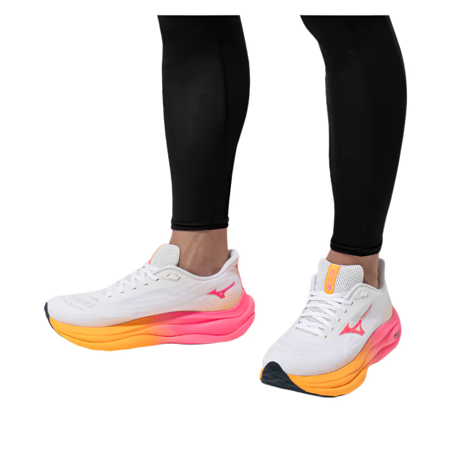 Mizuno Unisex Wave Sky 9 Running Shoes in White/Tang Orange/Pink Tetra AW25 - Image 2