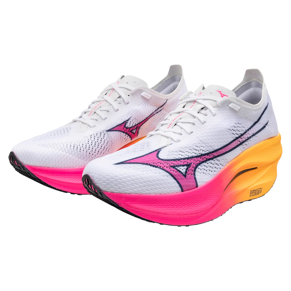 Mizuno Unisex Wave Rebellion Pro 3 Running Shoes in White/Pink Tetra/Tang Orange AW25 - Image 2