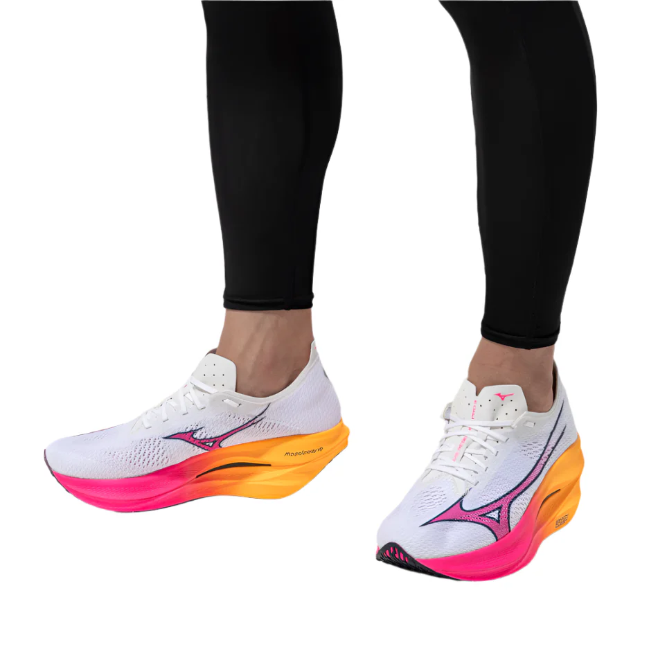 Mizuno Unisex Wave Rebellion Pro 3 Running Shoes in White/Pink Tetra/Tang Orange AW25 - Image 3