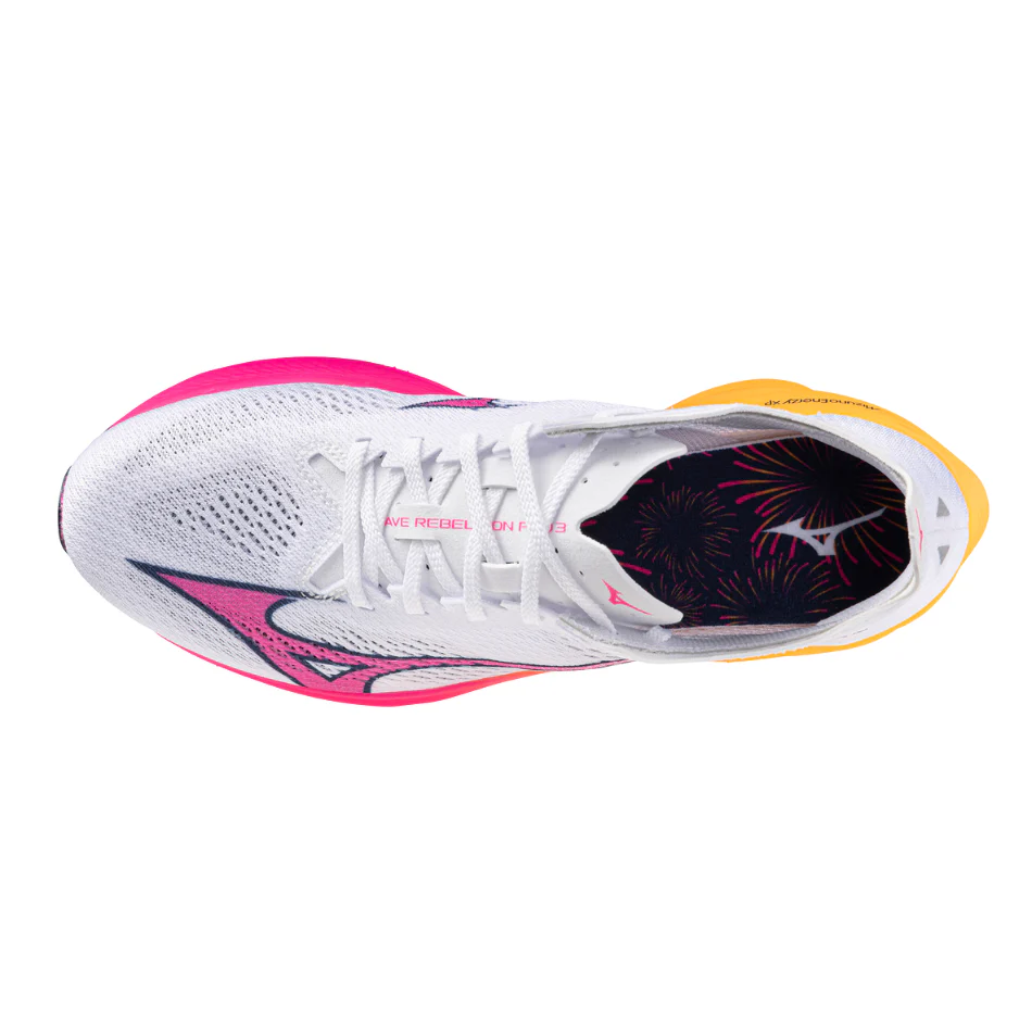 Mizuno Unisex Wave Rebellion Pro 3 Running Shoes in White/Pink Tetra/Tang Orange AW25 - Image 5