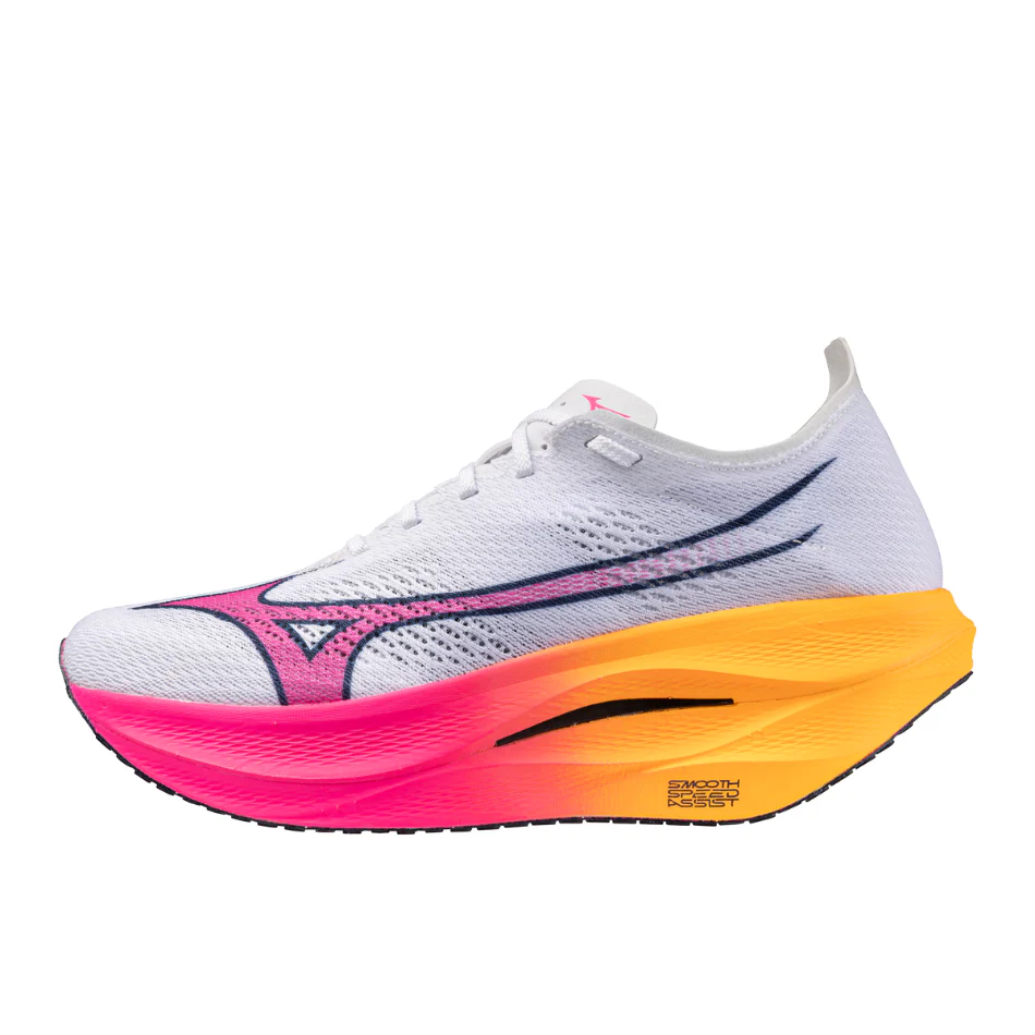 Mizuno Unisex Wave Rebellion Pro 3 Running Shoes in White/Pink Tetra/Tang Orange AW25 - Image 6