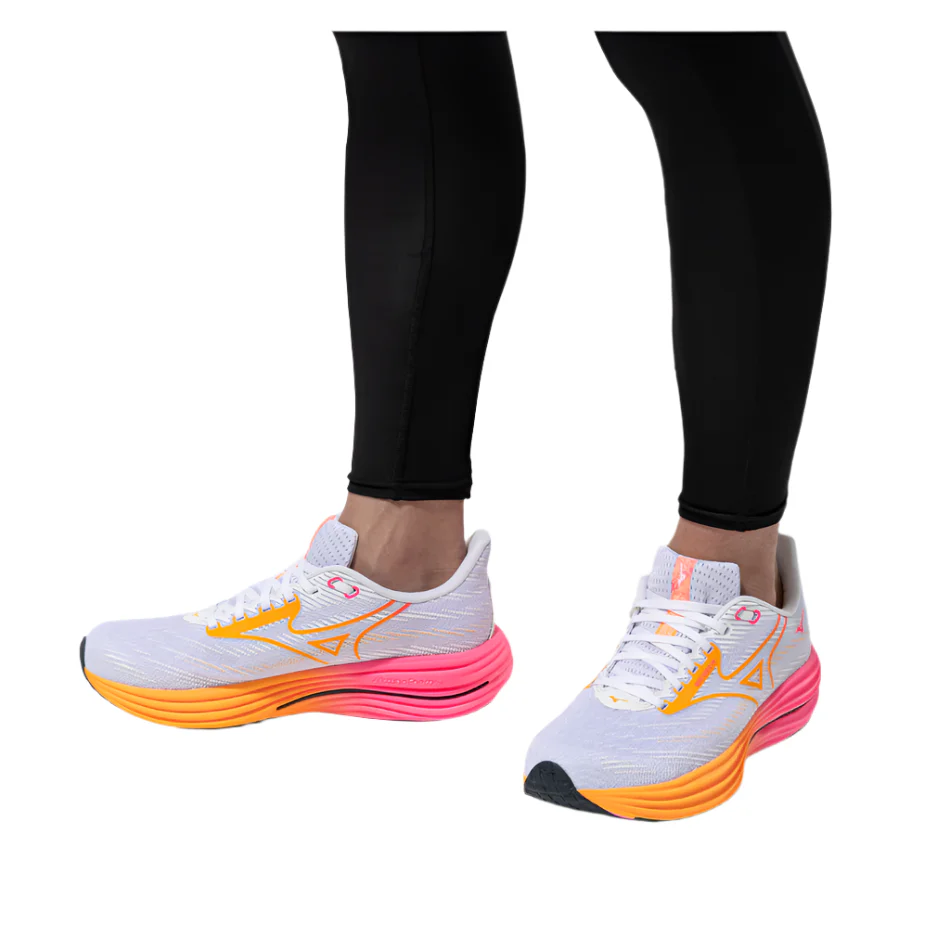 Mizuno Unisex Wave Rider 29 Running Shoes in White/Tang Orange/Pink Tetra AW25 - Image 2