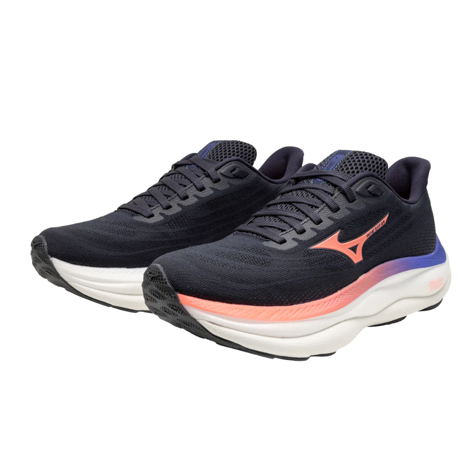 Mizuno Women's Wave Sky 9 Running Shoes in Odyssey Gray/Striking Coral/Iris Bloom AW25 - Image 3