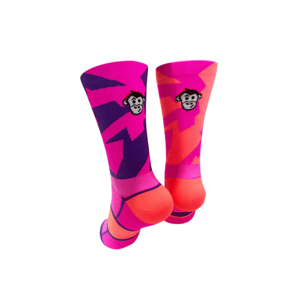 Monkey Sox Podium Bolt Crew Cuff Sports Socks in Pink/Orange - Image 2
