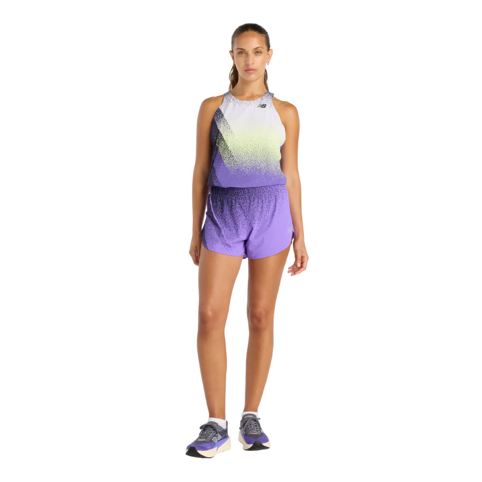 New Balance Women's Raceday Ultralight Printed Singlet in Electric Purple SS26 - Image 3