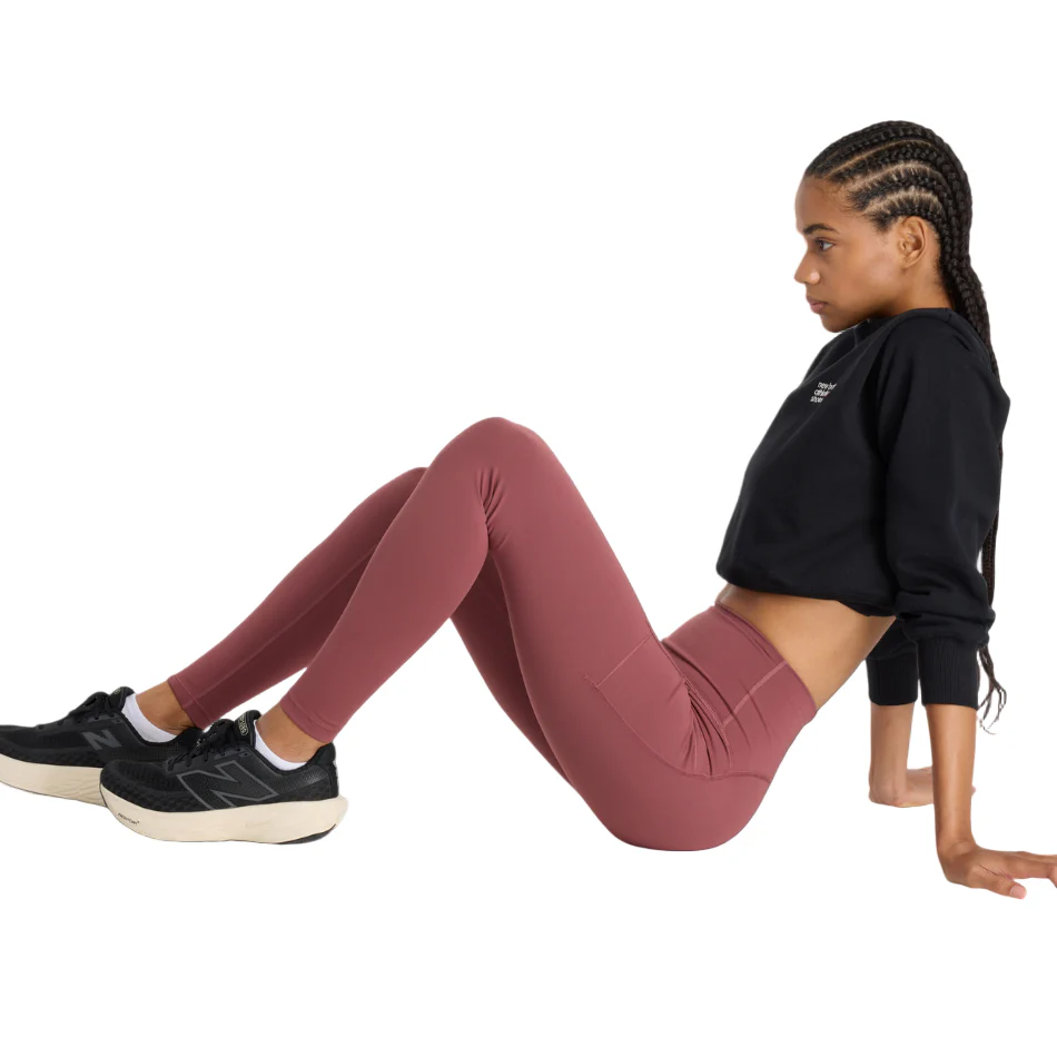 New Balance Women's Sleek Pocket High Rise Legging 27" in Washed Burgundy AW25 - Image 6