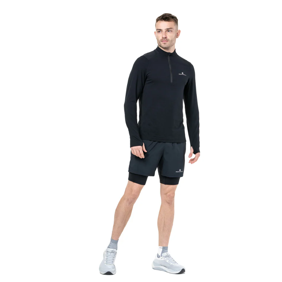 Ronhill Men's Core Thermal 1/2 Zip Top in Black/Bright White AW25