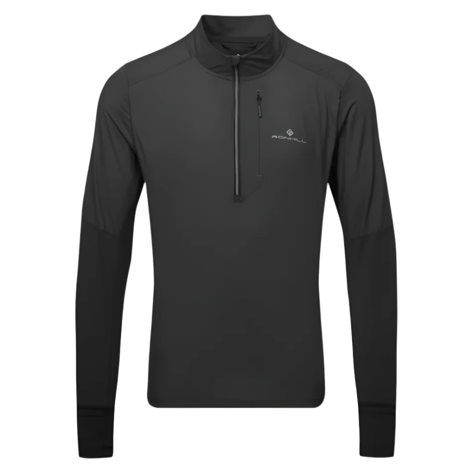 Ronhill Men's Tech Wind-Block 1/2 Zip Top in All Black AW25
