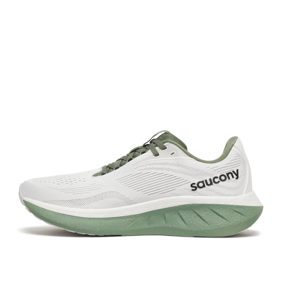 Saucony Men's Ride 18 Running Shoes in White/Olivine SS25 - Image 5