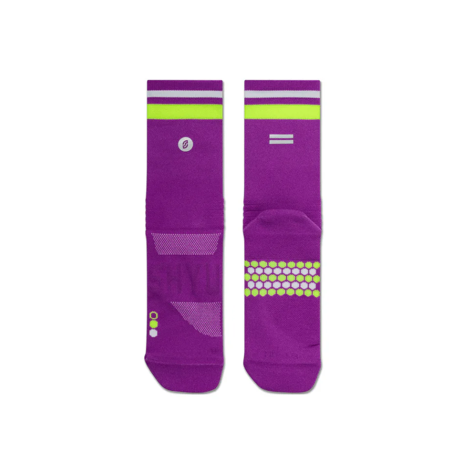 Shyu Unisex Half Crew Cut Racing Socks in Purple/Neon/White SS25 - Image 2