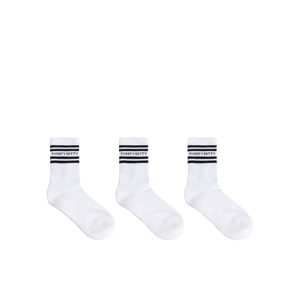 Sweaty Betty Varsity Slogan Socks 3 Pack in White/Black SS26 - Image 4