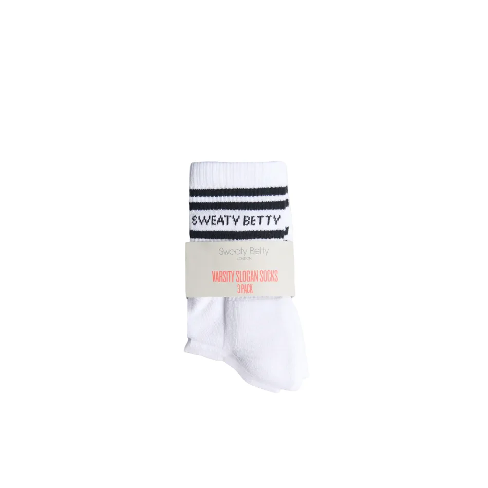 Sweaty Betty Varsity Slogan Socks 3 Pack in White/Black SS26 - Image 5